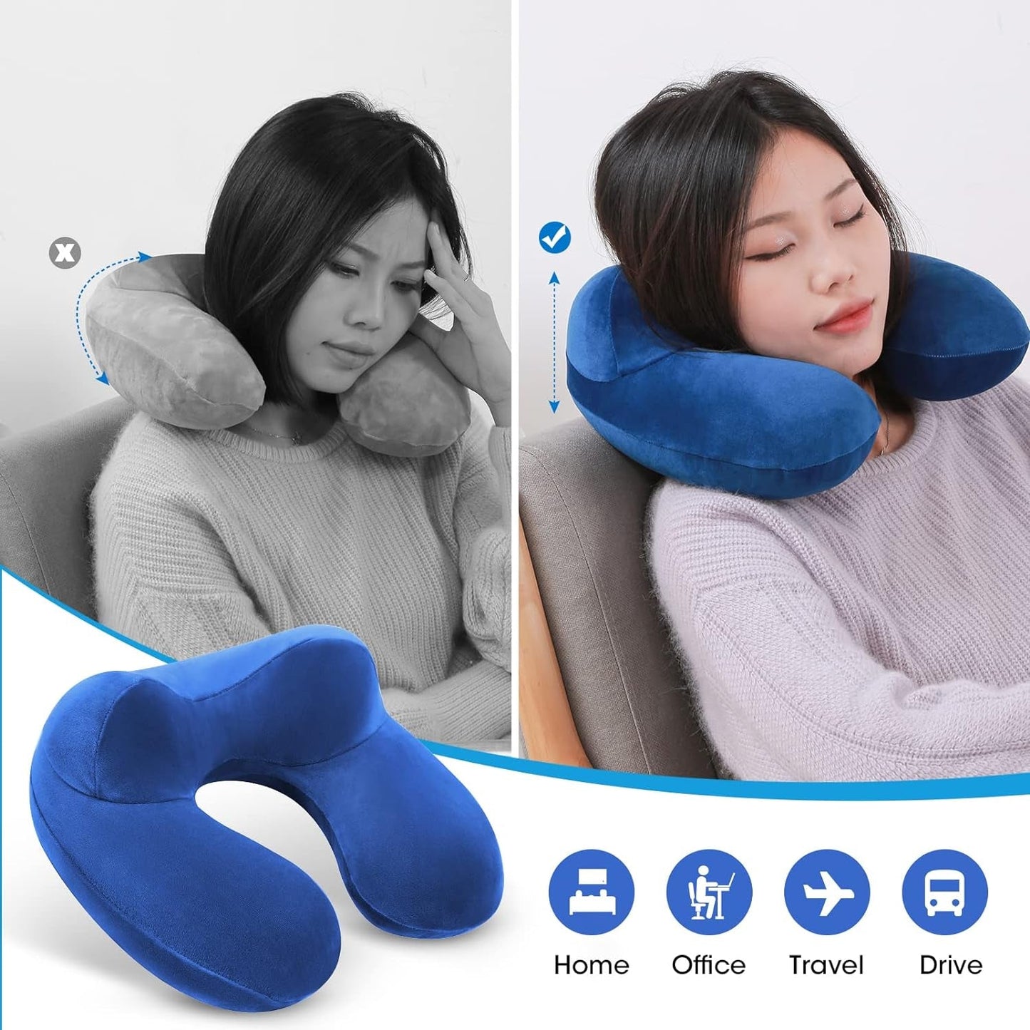 Gofodsil Oreiller Cervical Gonflable pour Avions Camping Trains et Voitures avec Bouchons d'oreilles Oreiller de Voyage Portable Oreiller Cervical Gonflable pour Avion Lot de 2 Oreillers Cervicaux Orthopédiques Naty Shop