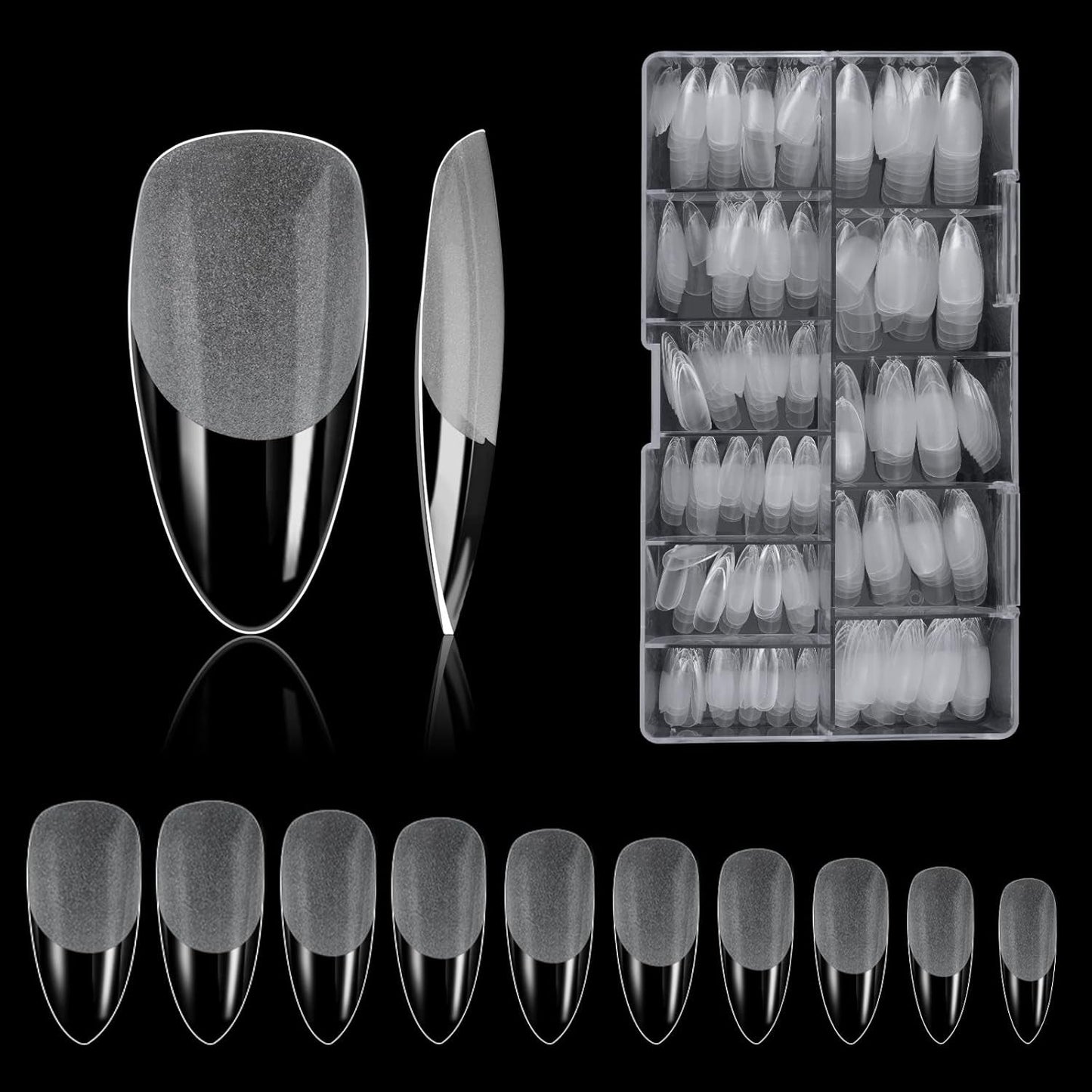 Types d'ongles, 500 pièces de faux ongles artificiels en acrylique avec boîte de rangement pour salons de manucure et bricolage à domicile, 10 tailles