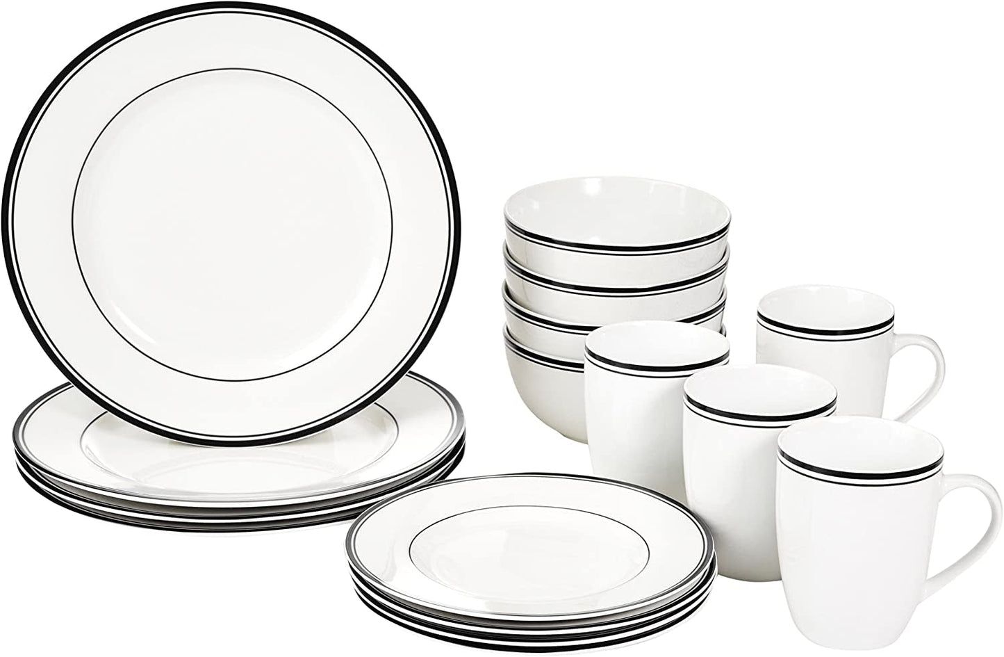 Amazon Basics Cafe Service de table 16 pièces à bord noir pour 4 personnes