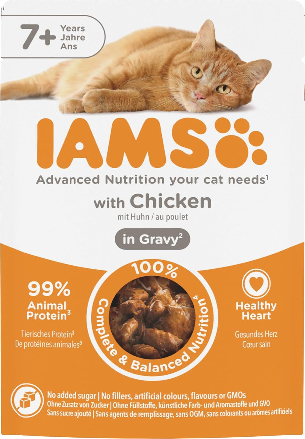IAMS Delights Nourriture humide pour chat au poulet en sauce pour chats seniors de 7 ans et plus - Format essai, sachet individuel, 1 x 85 g
