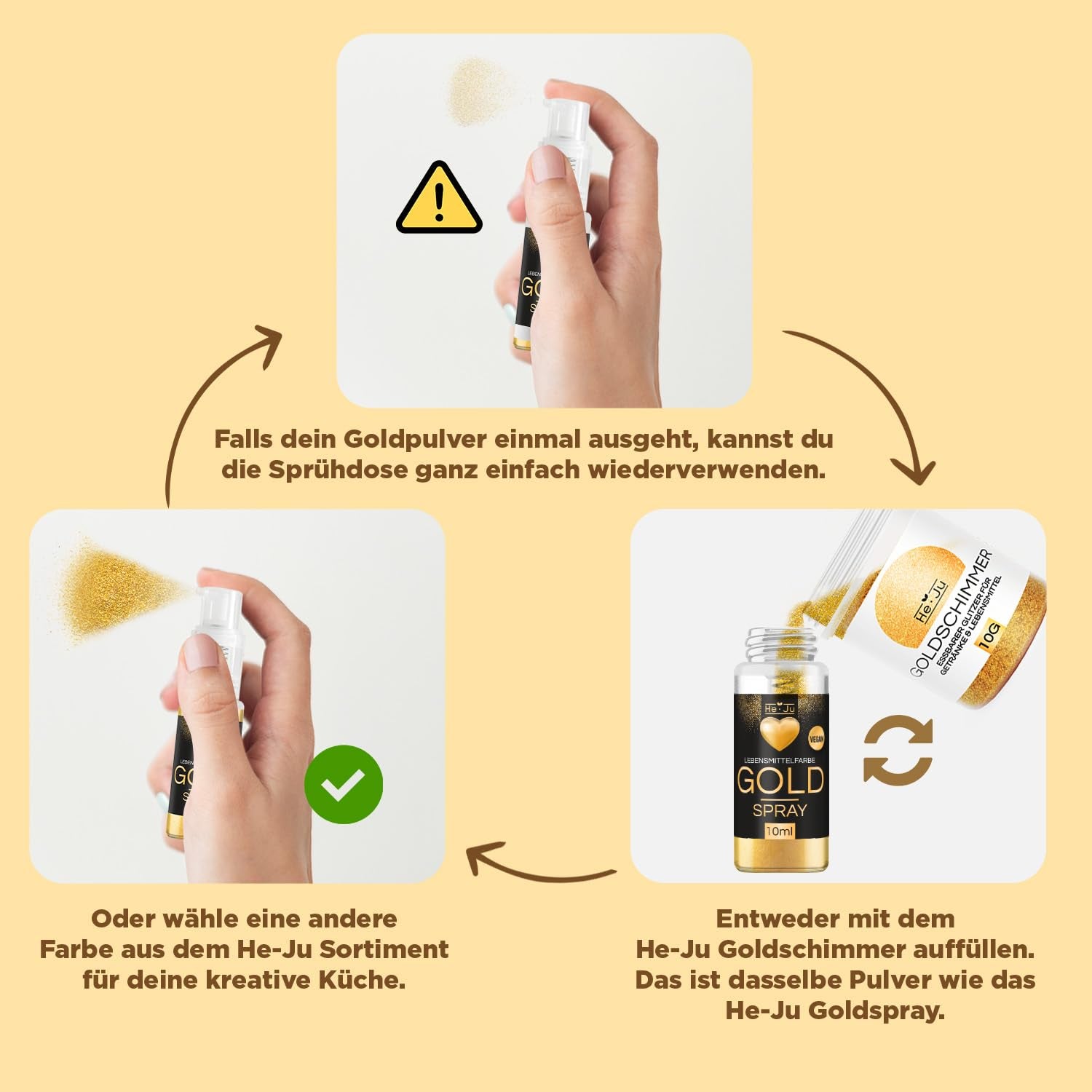 He-Ju Colorant Alimentaire Liquide Or Métallisé 25 ml, Paillettes Comestibles pour Boissons et Aliments (Or Métallisé, 25 ml)