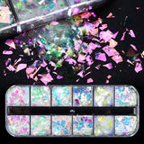 JMEOWIO – paillettes pour ongles, 12 grilles, sirène, accessoires de décoration pour Nail Art, Design des ongles