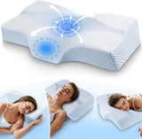 Oreiller cervical en mousse à mémoire de forme Oreiller orthopédique ergonomique pour les douleurs au cou et aux épaules - Oreiller de couchage rafraîchissant pour les dormeurs sur le côté, le dos et le ventre avec soutien du cou Oreillers orthopédiques cervicaux Naty Shop 01-Blau (63,5 cm * 40,6 cm * 10,7/13,2 cm) Blau Weiss (63,5 cm * 40,6 cm * 10,7/13,2 cm)