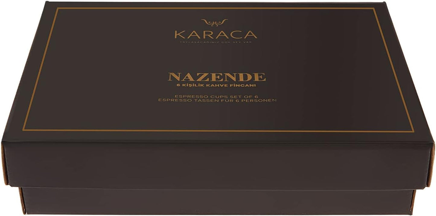 KARACA Nazende Ensemble de tasses à expresso en porcelaine – Tasses à café turques de 80 ml avec soucoupes, service à café moderne 12 pièces avec 6 tasses à café et 6 soucoupes, tasses à moka – Blanc