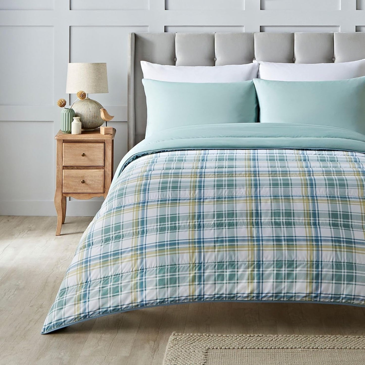 Couette sans housse Night Lark Super King 6 Tog printemps été - Vagues abstraites. Couverture super douce, confortable et légère. Lavable en machine et séchage rapide, ensemble de taies d'oreiller réversibles tout-en-un Naty Shop Quilts & Comforters Country Check Super King