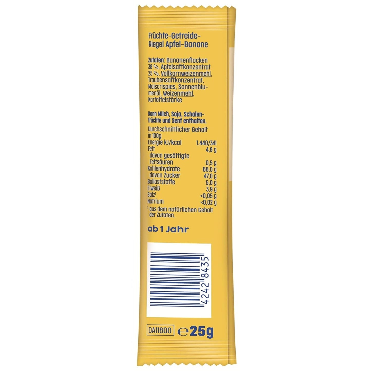 Barres pomme et banane (20 x 25g), sucrées uniquement avec des fruits, parfaite collation entre les repas, préparées à partir d'ingrédients strictement contrôlés et sélectionnés.