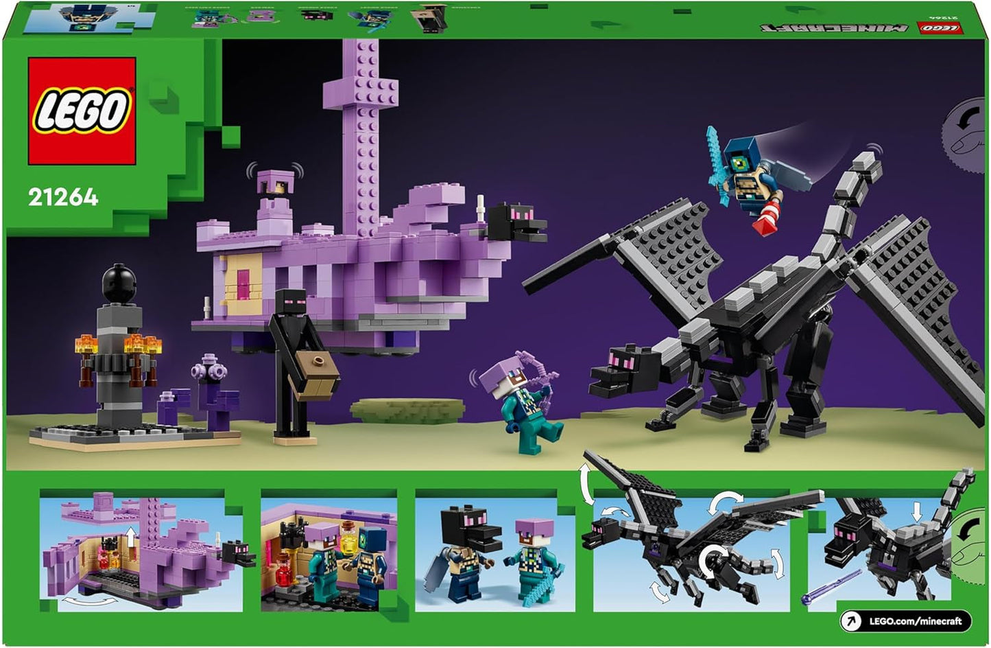 LEGO Minecraft The End Dragon et The End Ship Ensemble de jeu d'action et de découverte Jeu vidéo Ensemble d'aventure Cadeau pour garçons et filles de 8 ans 21264 Ensembles de construction Beuche den LEGO-Store