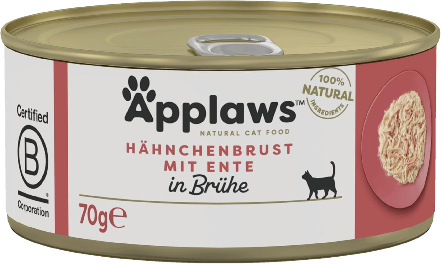 Applaws Nourriture humide naturelle de qualité supérieure pour chats, poulet et canard en soupe, en conserve 70 g (24 x 70 g)