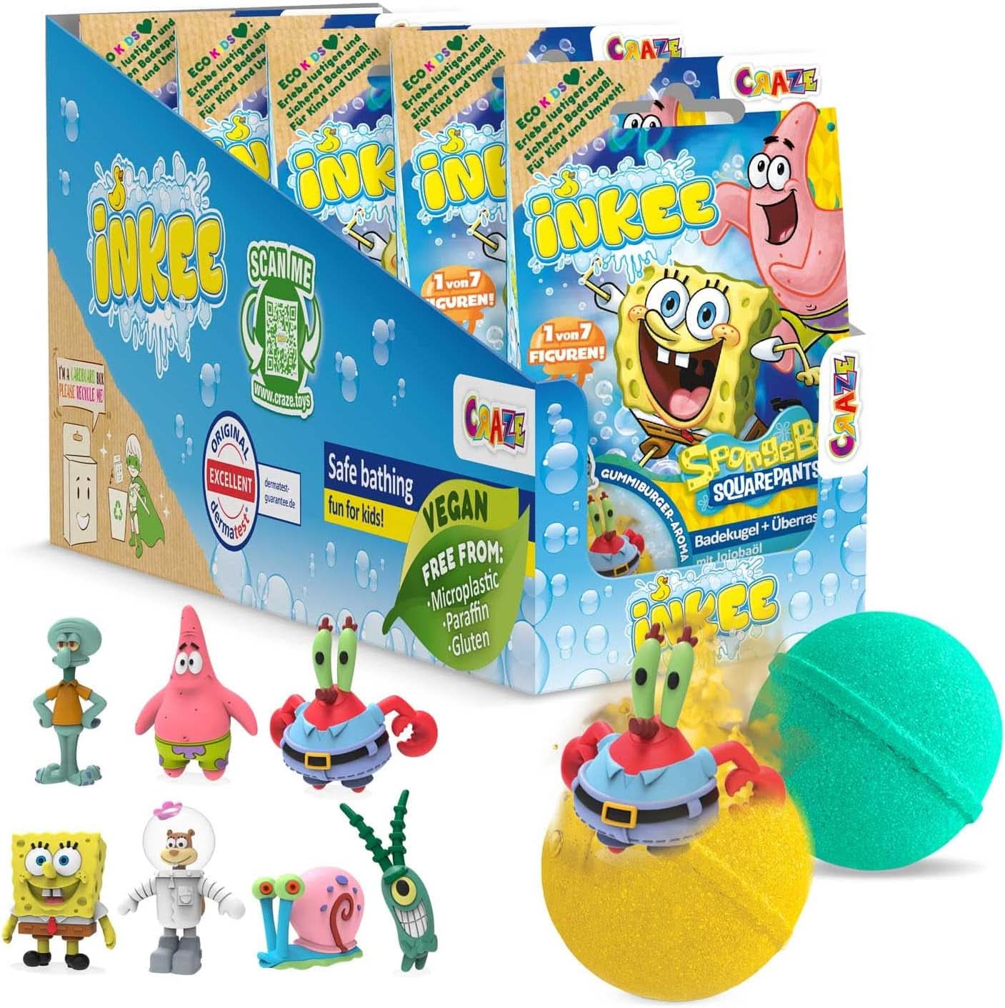 INKEE Bob l'éponge Surprise Bombe de bain pour enfants Bob l'éponge à collectionner 80 grammes Naty Shop Set 5 bombes de bain surprise Bob l'éponge