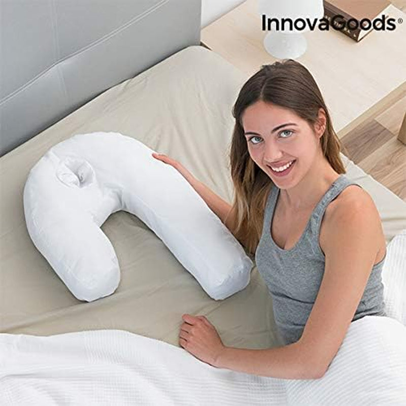 Oreiller ergonomique en forme de U Innovagoods pour dormeurs latéraux, idéal pour la grossesse, favorise une respiration calme, réduit les ronflements, coton et polyester, blanc, 39 x 57 x 14 cm Oreillers orthopédiques cervicaux Naty Shop