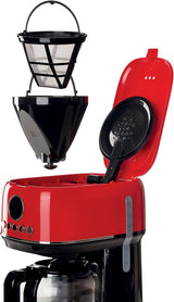 Ariete Moderna 1396 Machine à expresso à filtre pour préparer du café américain jusqu'à 15 tasses Carafe en verre Plaque chauffante Écran LCD Filtres amovibles et lavables Blanc