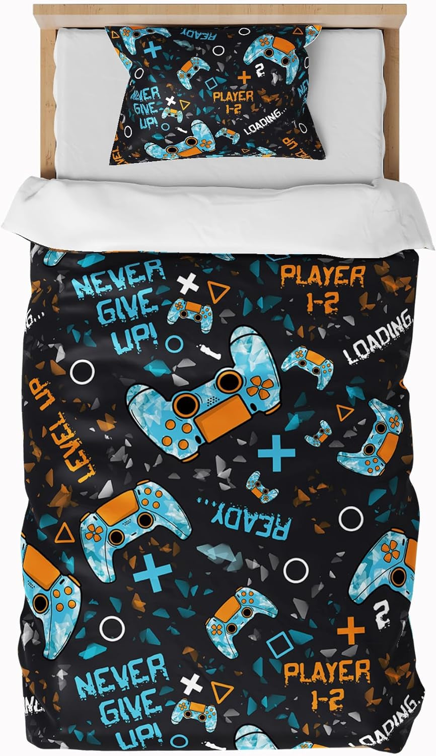 Linge de lit pour enfants, garçons, différents modèles, avec fermeture éclair, literie en microfibre polyester - enfants Naty Shop Game Controller 135X200 Cm + 80X80 Cm