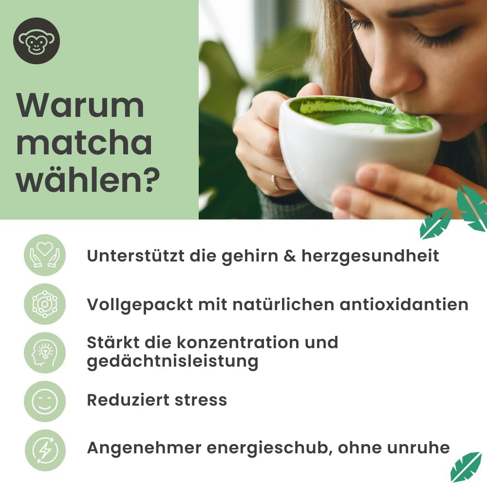 Poudre de matcha de qualité cérémonielle Purechimp 50 g. Poudre de thé 100 % pure cultivée à l'ombre pour les lattés, les infusions et les recettes. Pot recyclable. Riche en antioxydants.