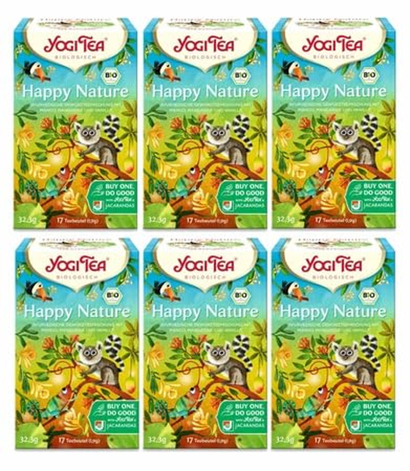 Yogi Tea - Happy Nature, Achetez-en un et faites le bien, tisane d'épices ayurvédiques biologiques, mangue, mandarine, mélange de vanille, paquet de 6 Yogi Tea, 6 x 17 sachets de thé (102 sachets de thé au total)