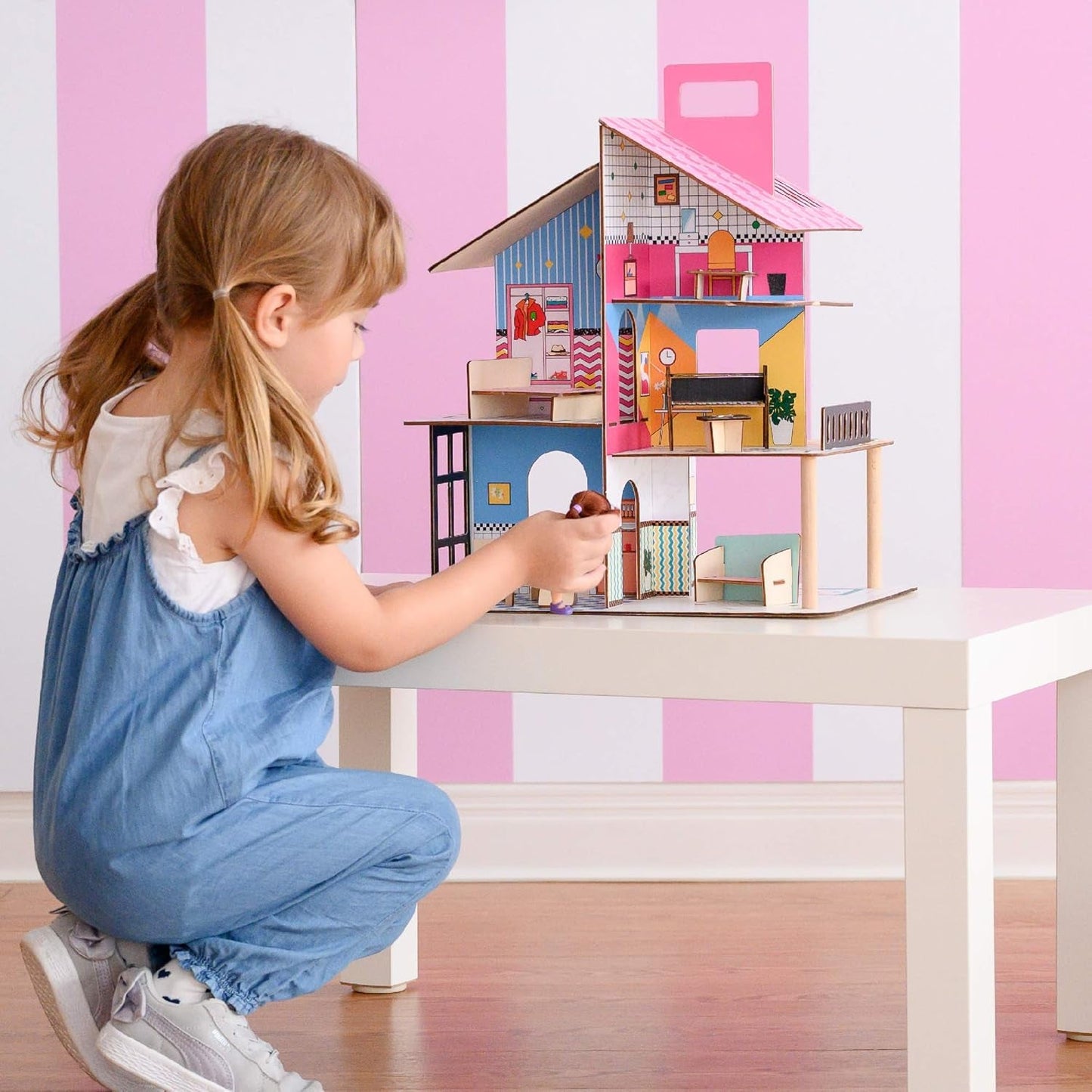 Olivia's Little World 360 Maison de poupée en bois pour enfants, poupées de 8,9 cm et 12 accessoires, multicolore TD-13260C