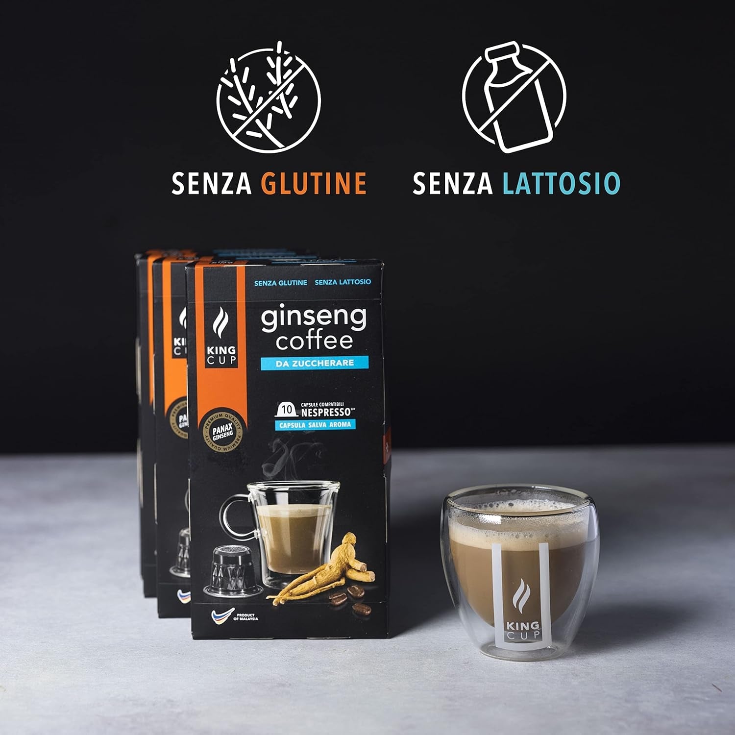 - 5 Packungen avec 10 capsules de ginseng sans sucre, 50 capsules 100% compatibles avec le système Nespresso de boisson au ginseng, sans gluten et sans lactose