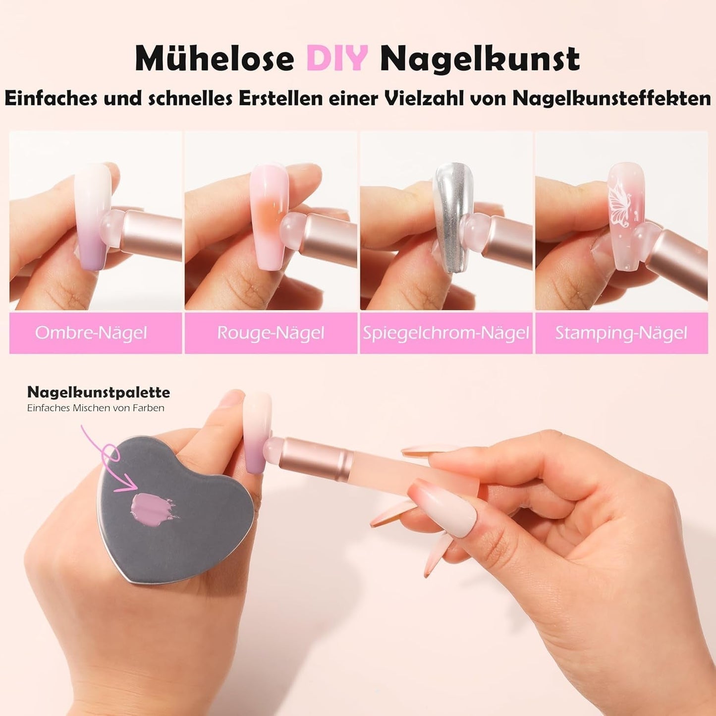 Aokitec 14 pièces outil en silicone pinces à ongles pour Gel Naillack UV, pinces à gel faciles à utiliser pour UV Naillack Chrome poudre à ongles, outil de Nail Art pour effet miroir Ombre Blush, pinces à ongles