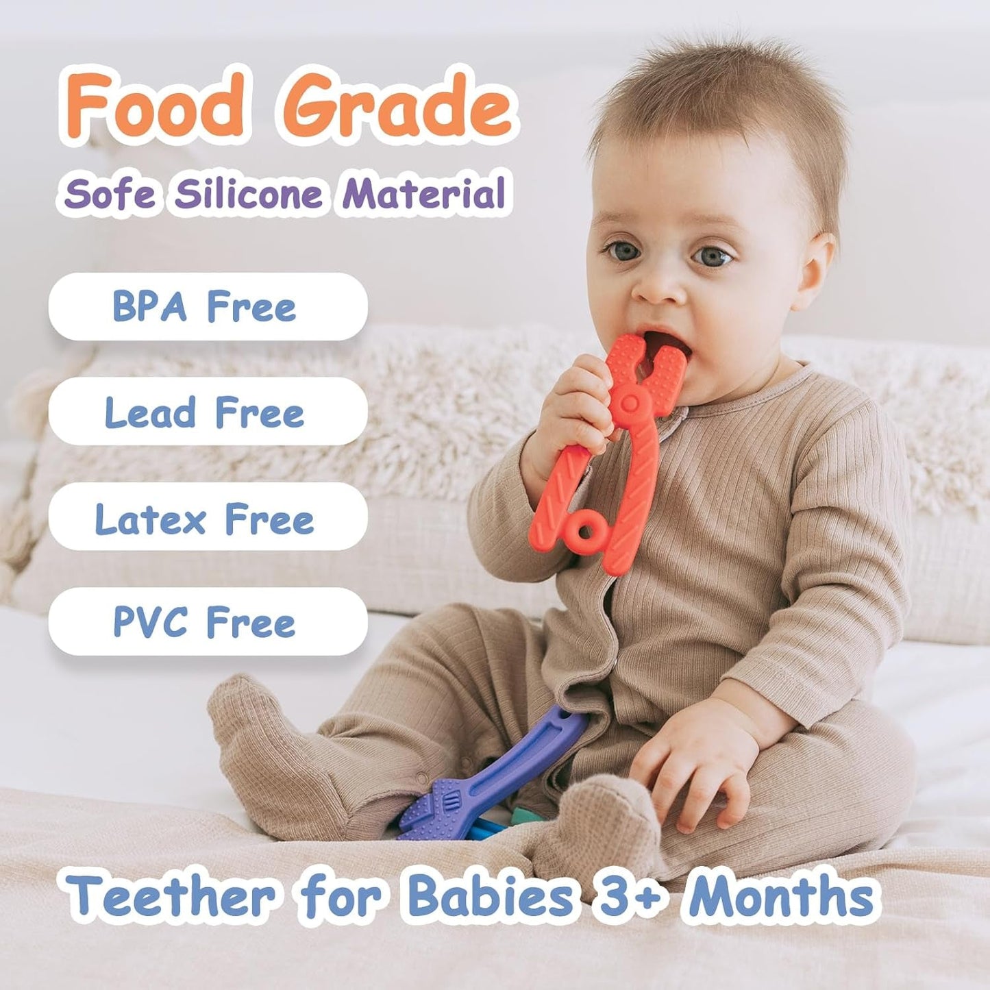 Anneau de dentition pour bébé [Original] – Jouet de dentition en silicone, anneau de dentition cool, aide à la dentition, sans BPA | Jouets, accessoires et cadeaux pour les tout-petits à partir de 3 mois | Paquet de 4