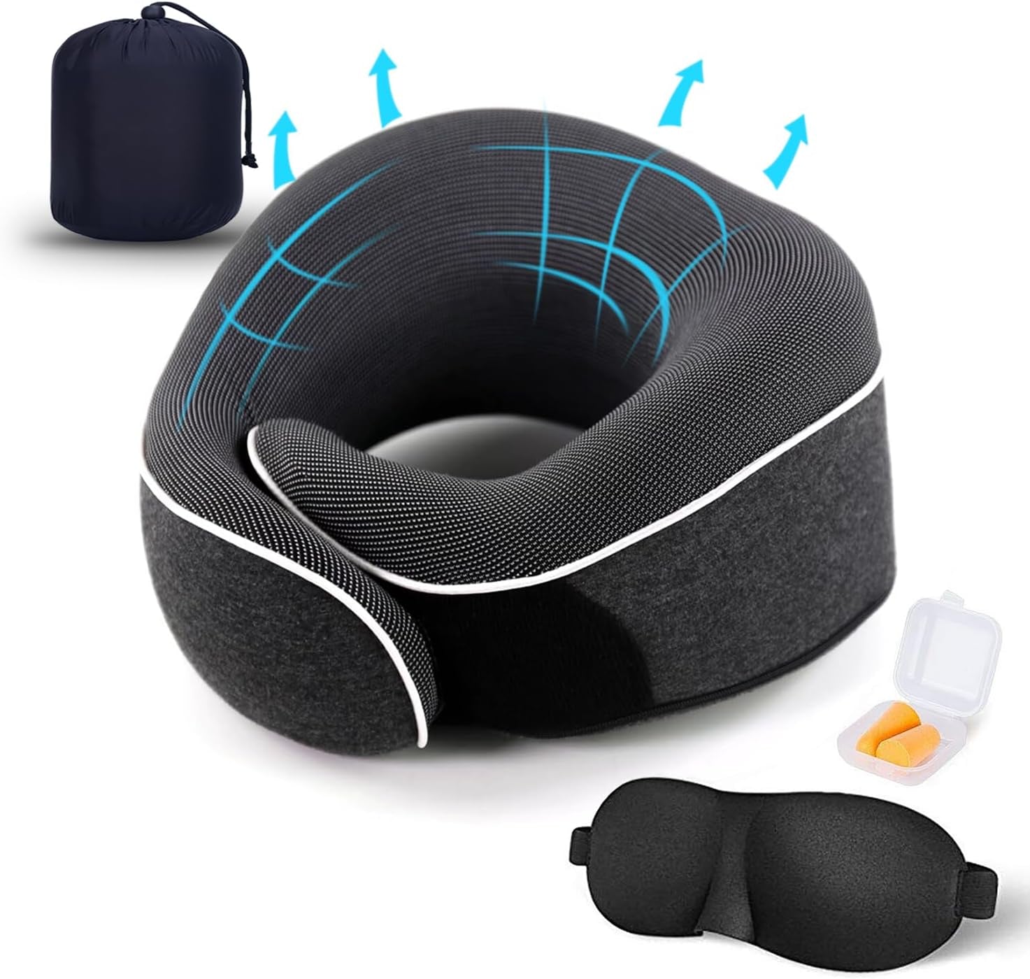 TALLGO Oreiller cervical de voyage en mousse à mémoire de forme pour avion Appui-tête doux et réglable pour avion, voiture, maison Rose Naty Shop Oreillers orthopédiques cervicaux Noir 4 Standard