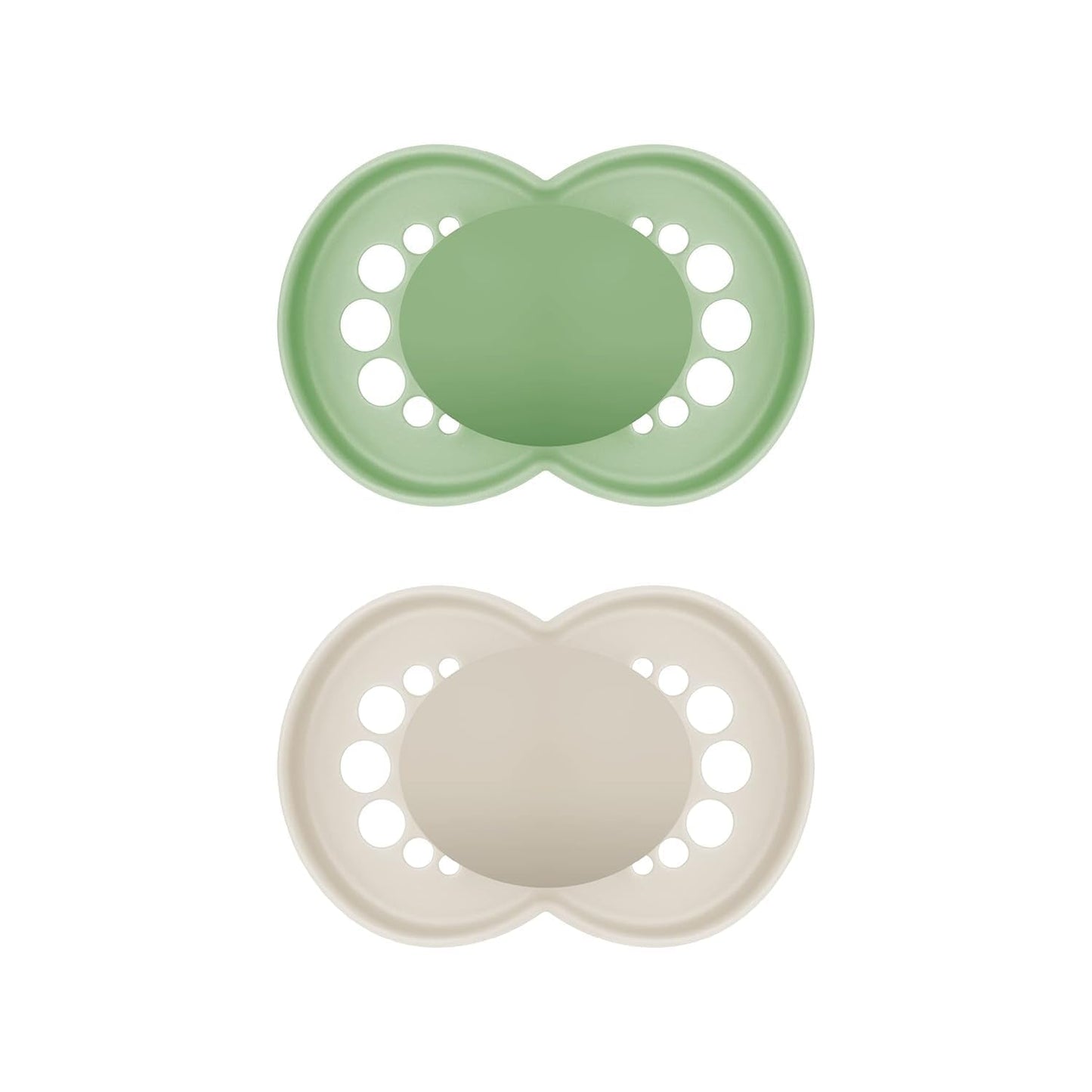 Sucettes MAM Original, paquet de 2, sucettes pour bébé respectueuses des dents, fabriquées à partir de matériaux durables et biorégénérables, tétines en silicone MAM SkinSoft, avec boîte à tétines, 6-16 mois, vert/beige