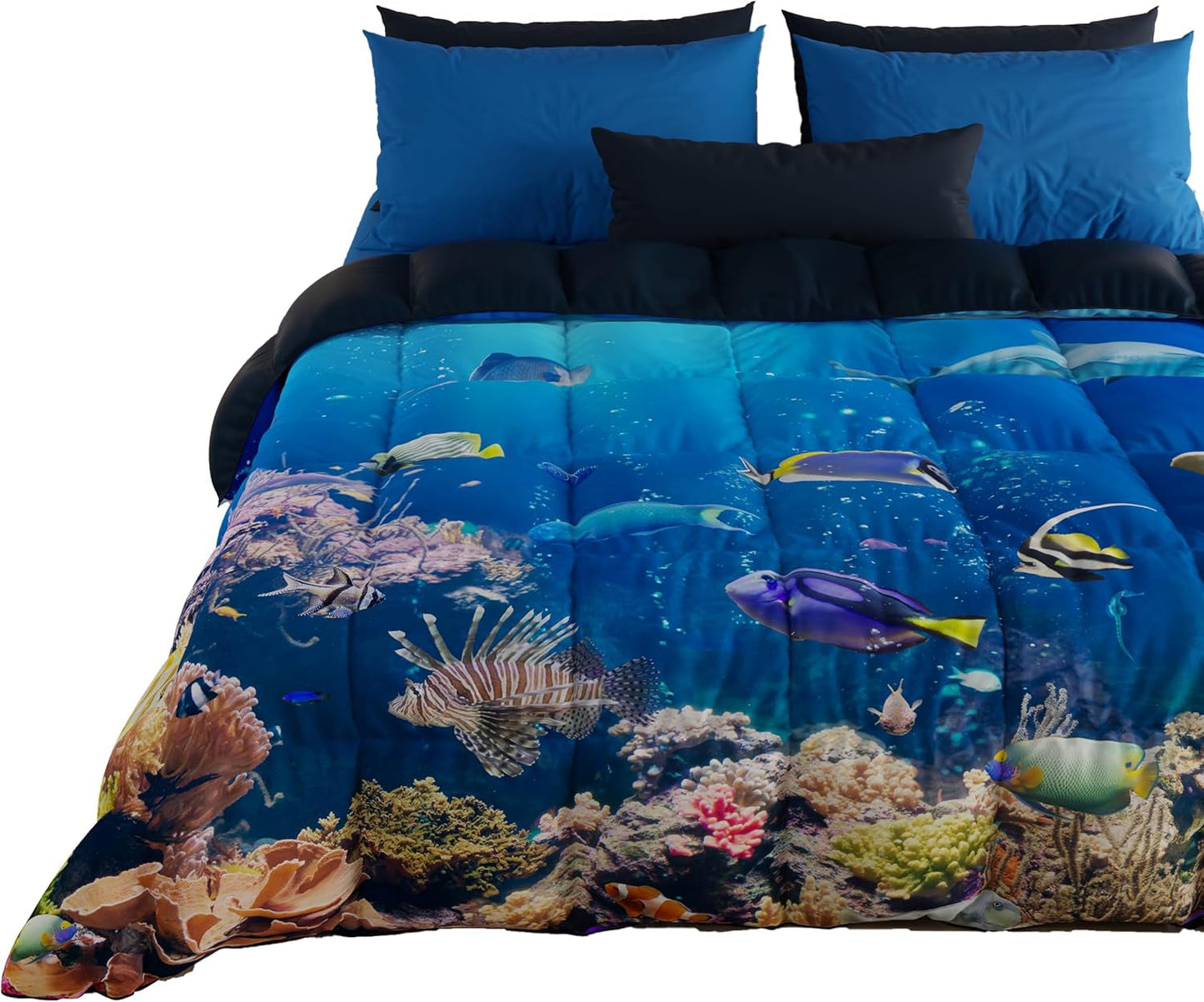 PETTI Artigiani Italiani housse de couette pour lit double, 100% Made in Italy, Couettes et couettes Aquarium Naty Shop Acquario 160 X 190 Cm