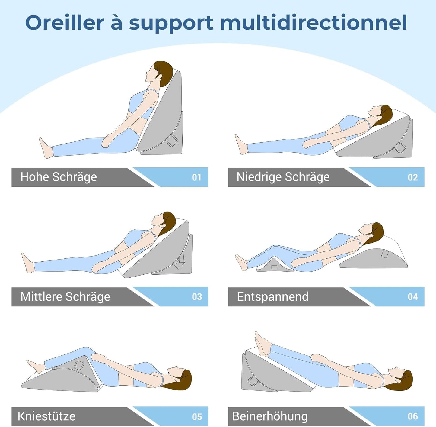 Oreiller compensé réglable, oreiller de lecture en mousse haute densité avec rouleau de cou pour lit et canapé, cale de lit ergonomique pour l'apnée du reflux du sommeil, oreiller de jambe, oreiller de dos pour lire, jouer ou regarder la télévision