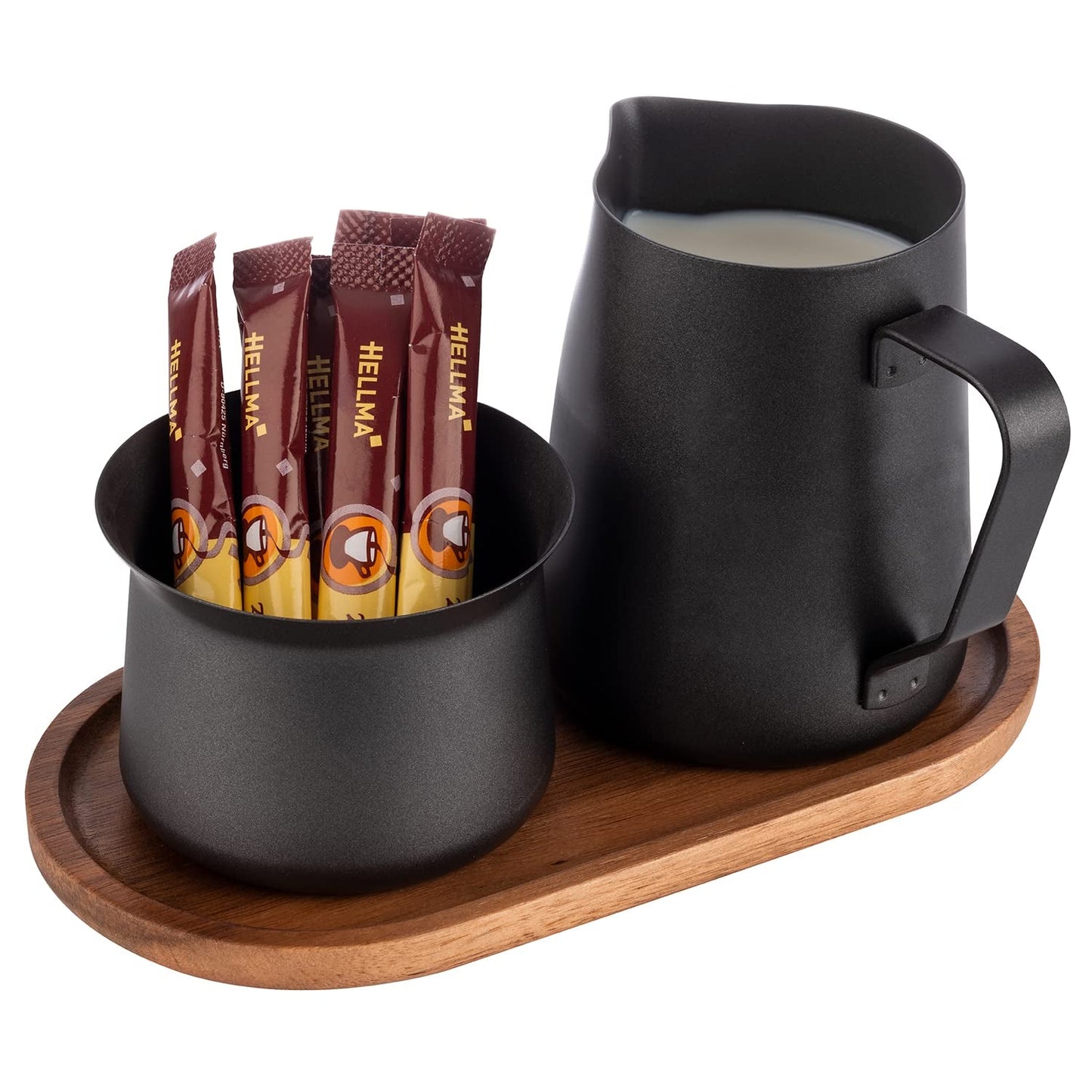 Service à lait et sucre APS 634, set 5 pièces, bois d'acacia, acier inoxydable, revêtement antiadhésif, noir