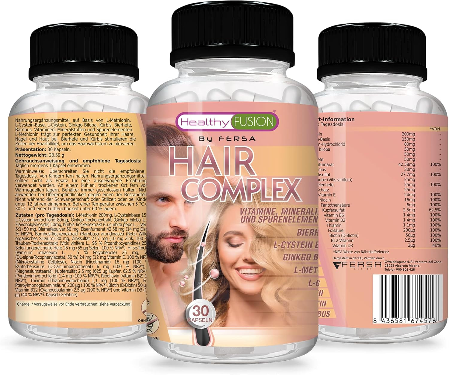 Healthy Fusion Haircomplex, efficace contre la chute des cheveux, 30 gélules Soins capillaires Naty Shop
