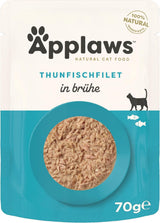 Applaws Nourriture humide pour chats 100 % naturelle Filets de thon en bouillon - Paquet de 12 sachets de 70 g