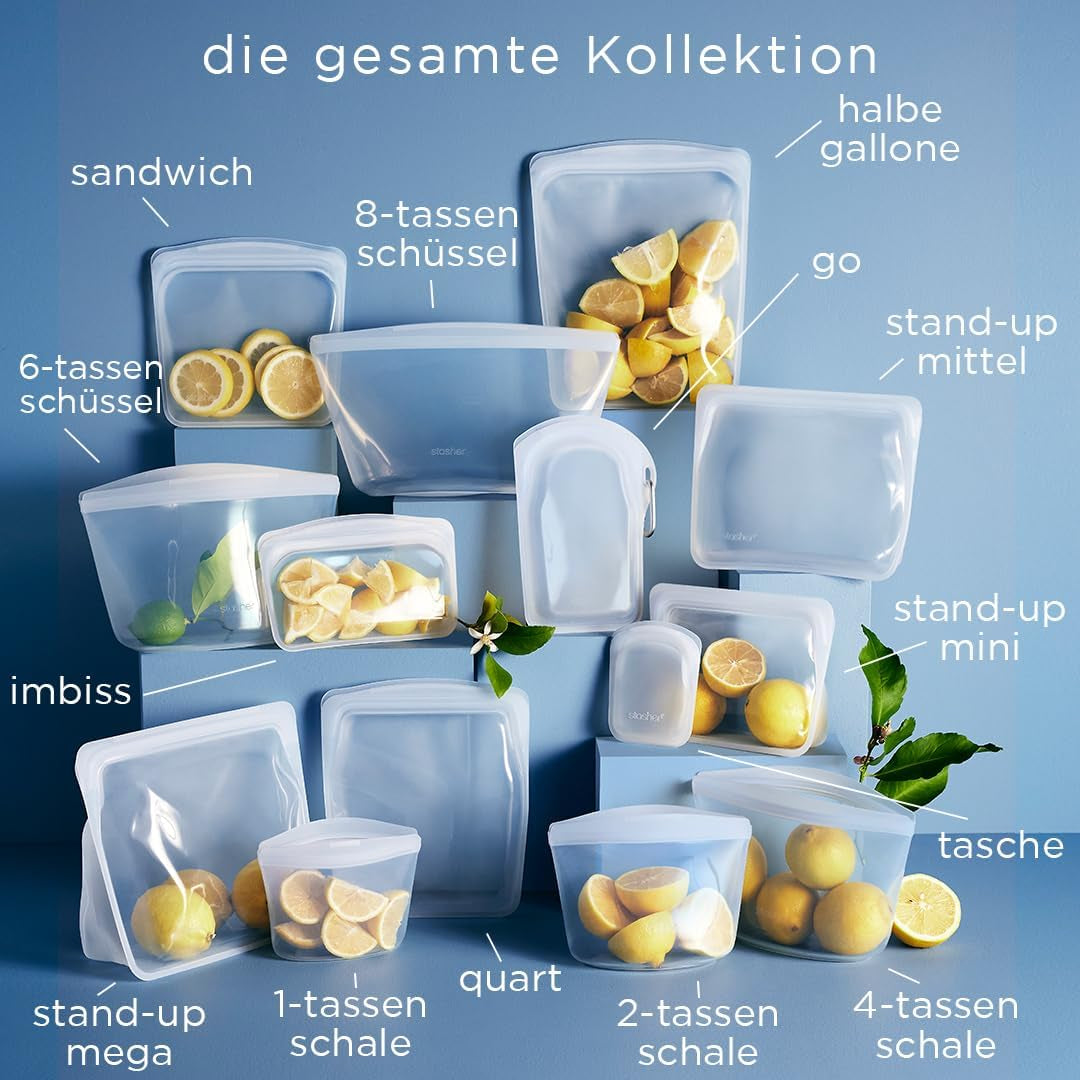Stasher Bag Sac alimentaire réutilisable en silicone de qualité supérieure, demi-gallon, bleu, durable, four, lave-vaisselle, congélateur, sac à déjeuner écologique, préparation des aliments, 1893 ml, boîtes de conservation des aliments Naty Shop