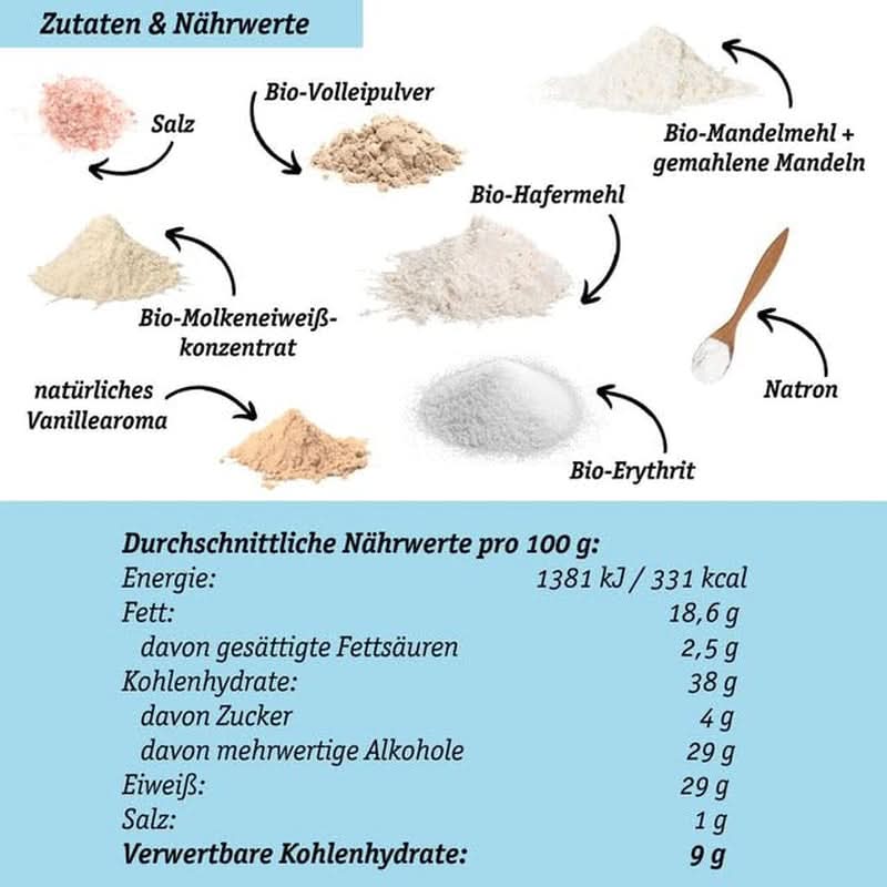 MÉLANGE À GÂTEAU À LA VANILLE FAIBLE EN Glucides - préparation à gâteau ou à crêpes biologique, sans gluten, riche en protéines Naty Shop Kitchen