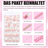 120 pcs faux ongles rose chair avec colle à ongles – 12 tailles courtes ovales carrées à presser – beaux ongles, colle sur ongles artificiels – convient pour la conception d'ongles DIY des femmes (dégradé rose Squaval)
