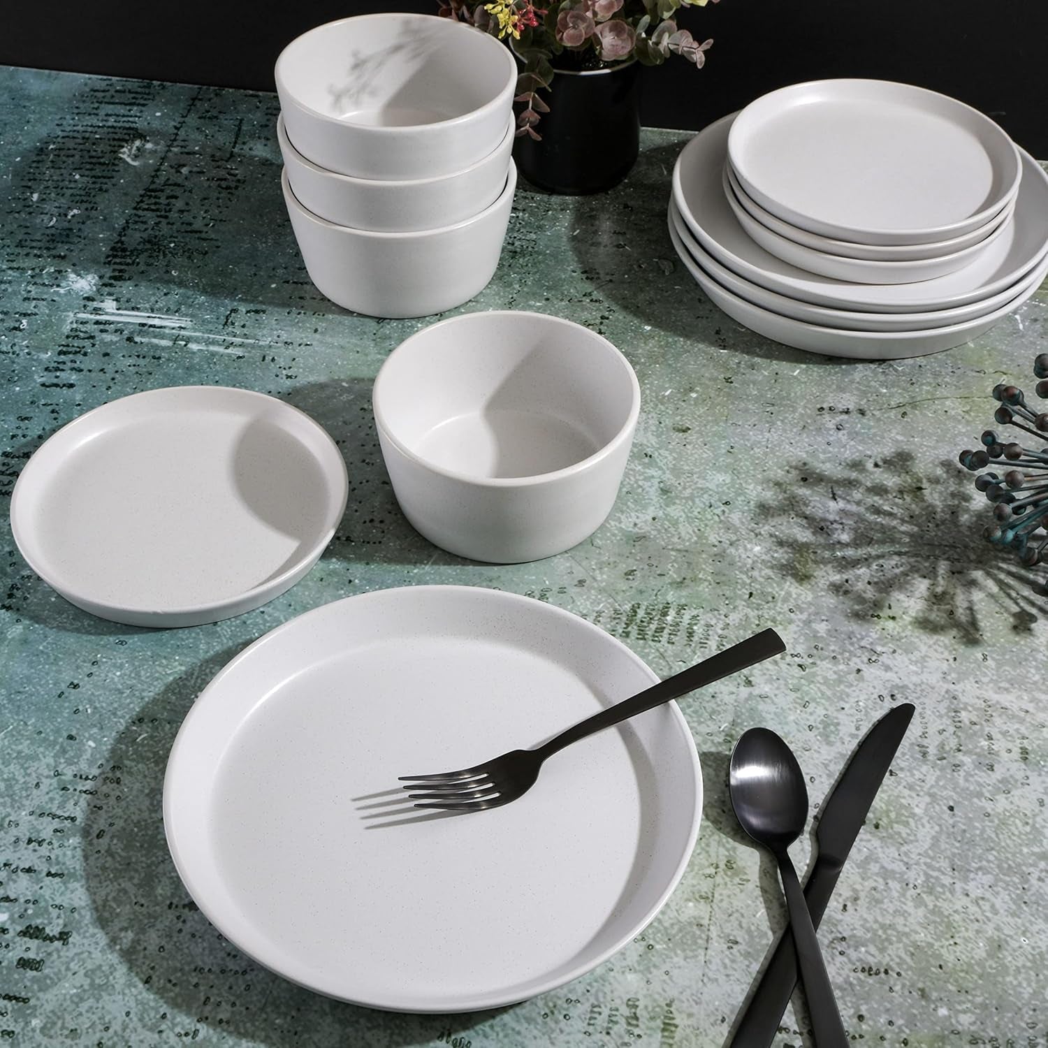 Service de table Sofia Coupe, service pour 4 personnes (12 pièces), blanc à pois