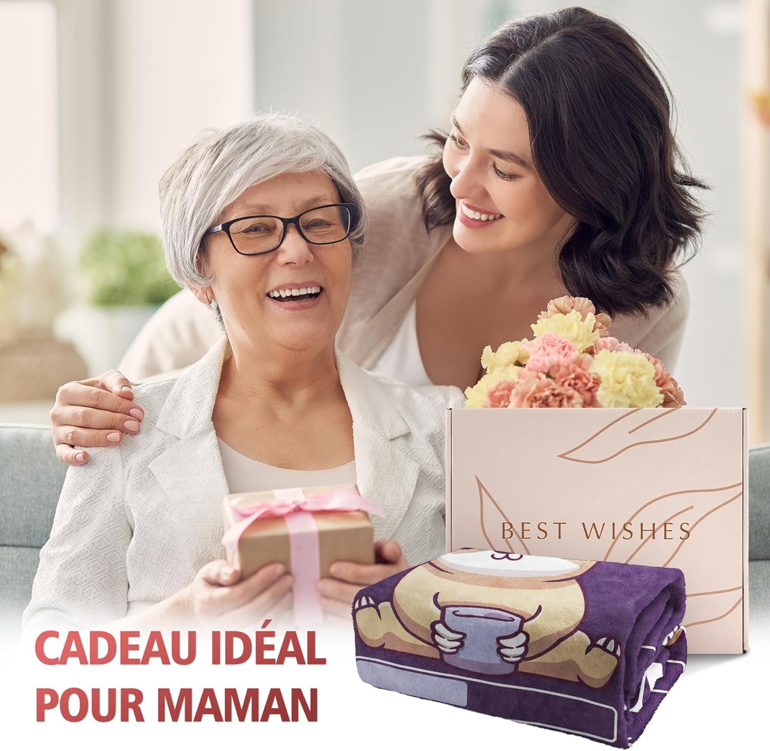 Cadeau d’anniversaire Niyewsor, Pour maman, Couverture polaire, Cadeau pour maman, Fête des Mères et idée cadeau de Noël pour maman Niyewsor Lits et couvertures