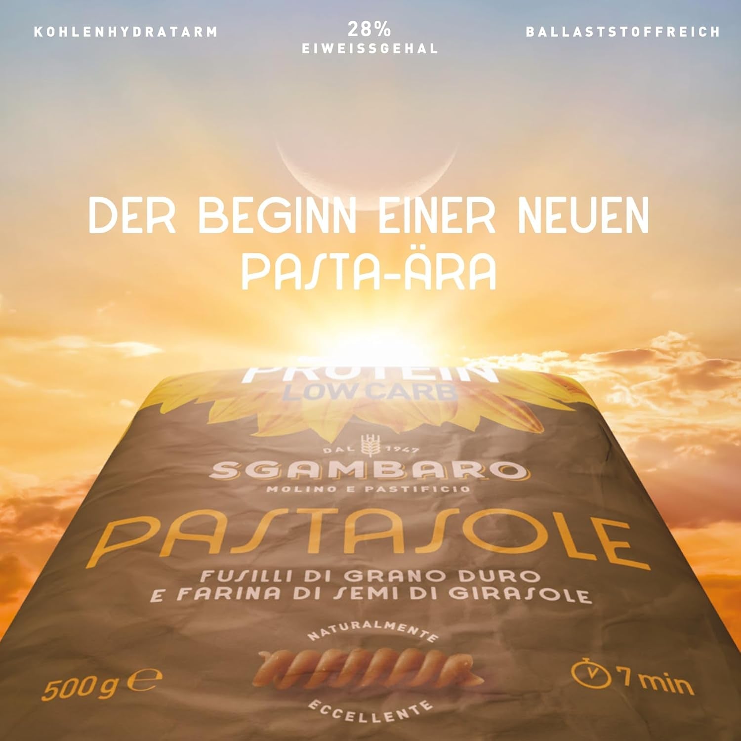 PASTASOLE , Penne Rigate mit Hartweizengrieß aus 100% italienischem Anbau und Sonnenblumenkernmehl - 500g - Riche en protéines, faible en glucides, haut ballaststoffgehalt