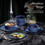Homikit Service de table 12 pièces pour 4 personnes, service de table combiné avec assiettes, assiettes à dessert et bols à céréales, passe au micro-ondes et au lave-vaisselle, bleu élégant