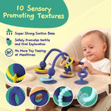 JUMBLE JANGLE Anneau de dentition pour bébé : jouet de dentition pour bébé de 3 à 24 mois | Ensemble de 7 jouets à mâcher sans BPA | Anneau de dentition en silicone rafraîchissant | Jouet pour tout-petit avec ventouse pour chaise haute, table et baignoire