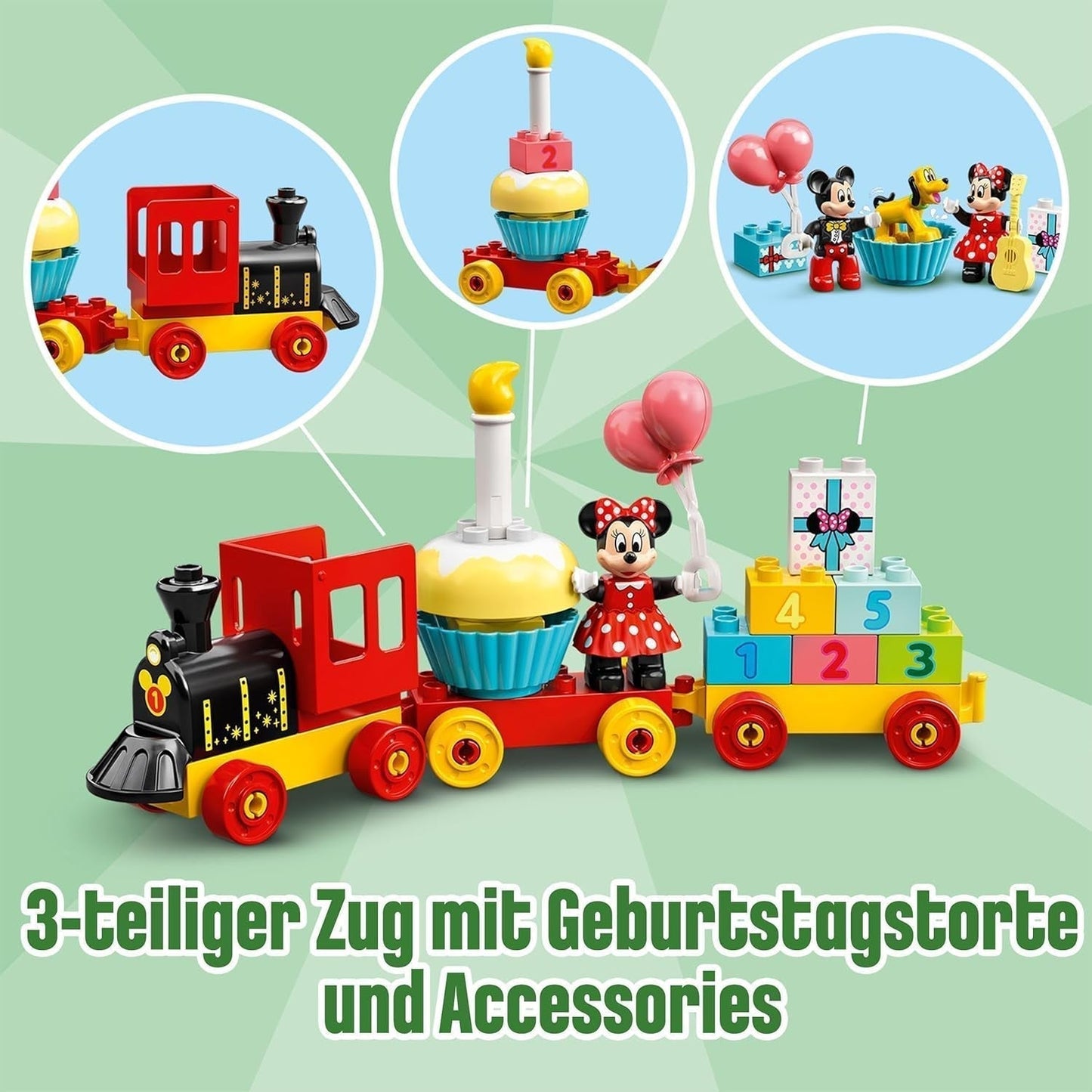 LEGO 10941 DUPLO Disney Le train d'anniversaire Mickey et Minnie, train jouet avec gâteau et ballons, cadeau pour les enfants à partir de 2 ans Jeux de construction Besuche den LEGO-Store