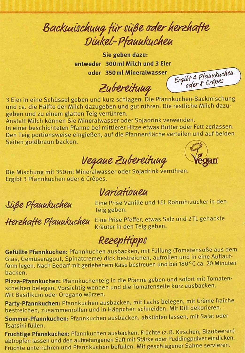 Dinkel-Pfannenkuchen, 180 G Mélange pour la pâtisserie et la cuisine Naty Shop