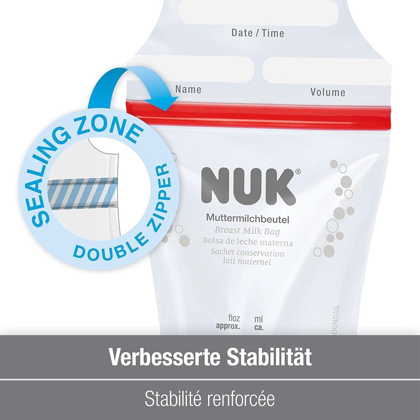 Sacs de lait maternel NUK, peu encombrants et utilisables immédiatement, 180 ml, 25 pcs, transparents Accessoires Alimentation et Allaitement Bebe Naty Shop