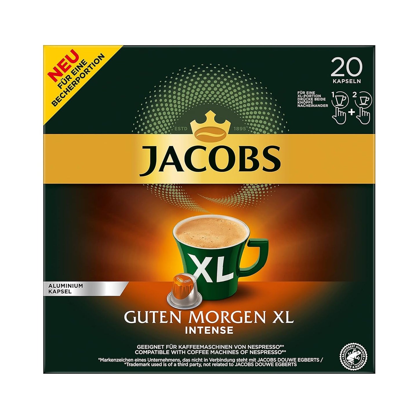 Jacobs Capsules de café Guten Morgen XL Intense - Pack de 10 (10 x 20 tasses) & Capsules de café Lungo Intenso, Intensité 8 sur 12, 200 capsules compatibles Nespresso®*, 10 x 20 tasses