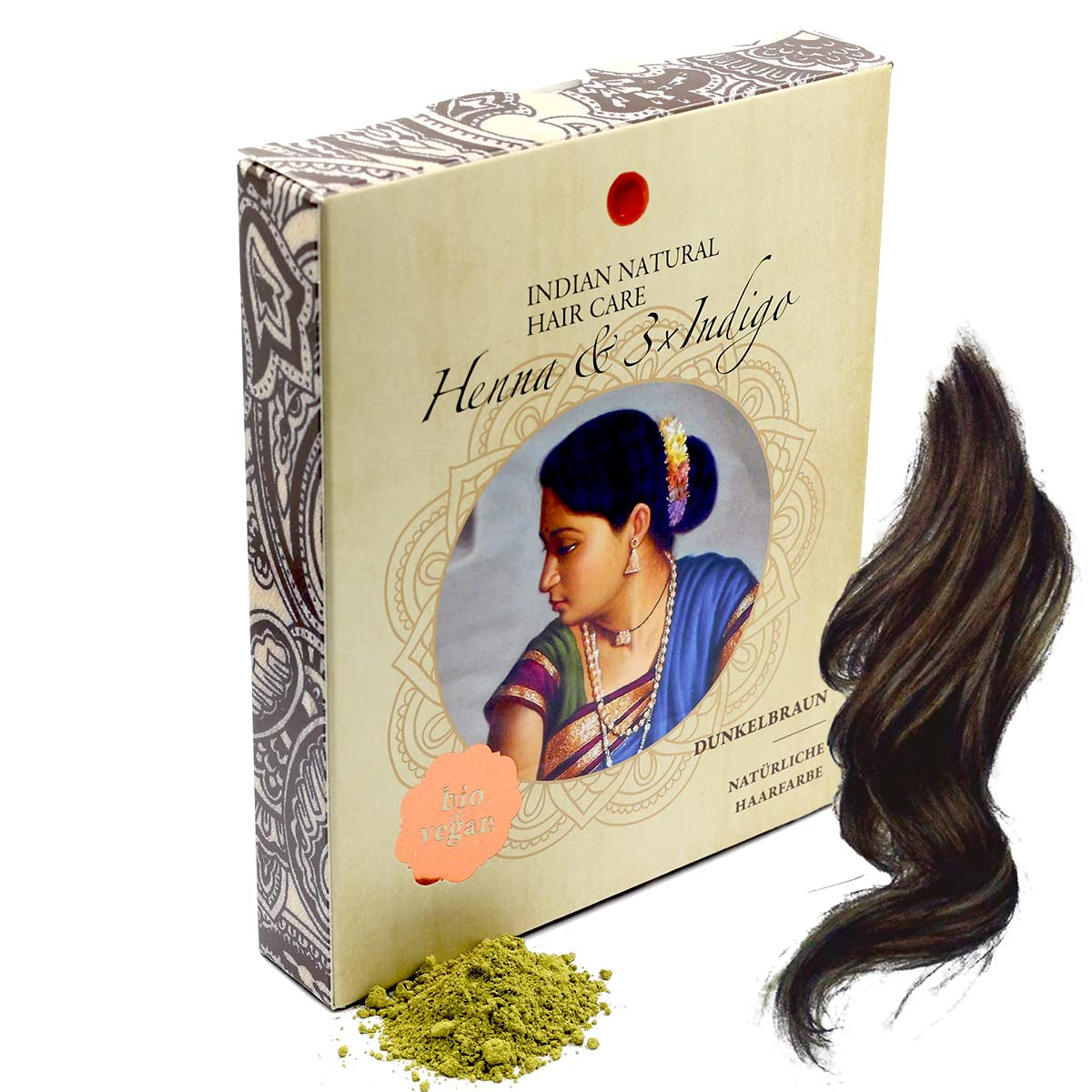 Henné & 3×Indigo - Châtain foncé - Coloration naturelle - Poudre - 200g Teinture capillaire Naty Shop Titre par défaut