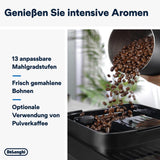 De'Longhi Magnifica Evo Next - Expresso entièrement automatique Perfetto avec mousseur à lait LatteCrema, 13 boissons à une touche, cafetière et cappuccino, écran tactile couleur, titane (ECAM312.80.TB)