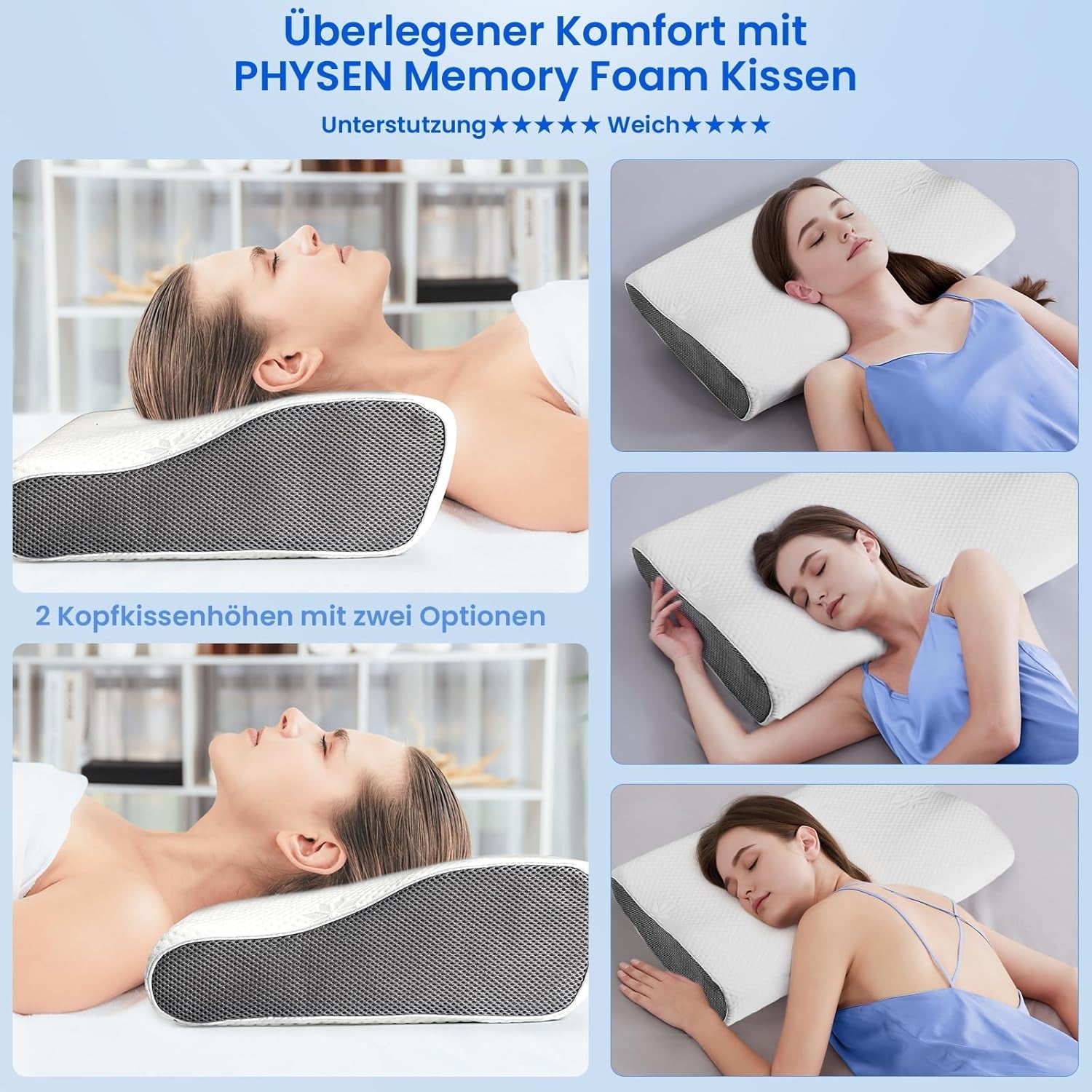PHYSEN Oreiller orthopédique Oreiller Cervical, Oreiller de Soutien du Cou, Oreiller en Mousse à Mémoire de Forme, Oreiller Ergonomique pour Douleurs Cervicales Oreiller de Couchage Oreiller Anti-Ronflement pour Côtés, Dos et Abdomen (62 * 34 * 11 6.5CM) Oreillers orthopédiques cervicaux Naty Shop
