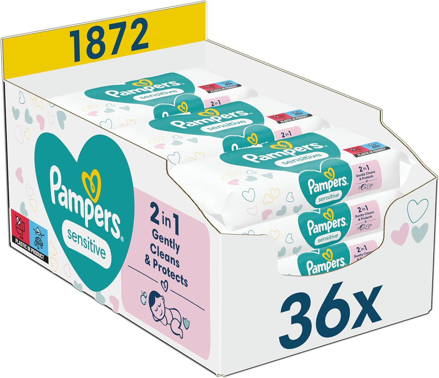 Lingettes humides pour bébés sensibles, 1872 lingettes (36 x 52), non parfumées, pour un nettoyage doux et doux