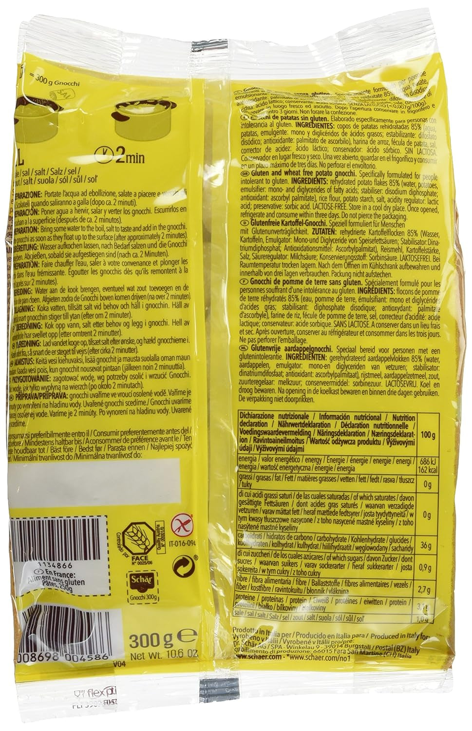 Gnocchis sans gluten, 300g, paquet de 6