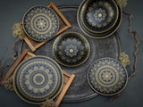 CreaTable, 23588, Série MANDALA GOLD - Noir, Service de table 12 pièces, Service d'assiettes en porcelaine, Passe au lave-vaisselle et au micro-ondes, Fabrication de qualité