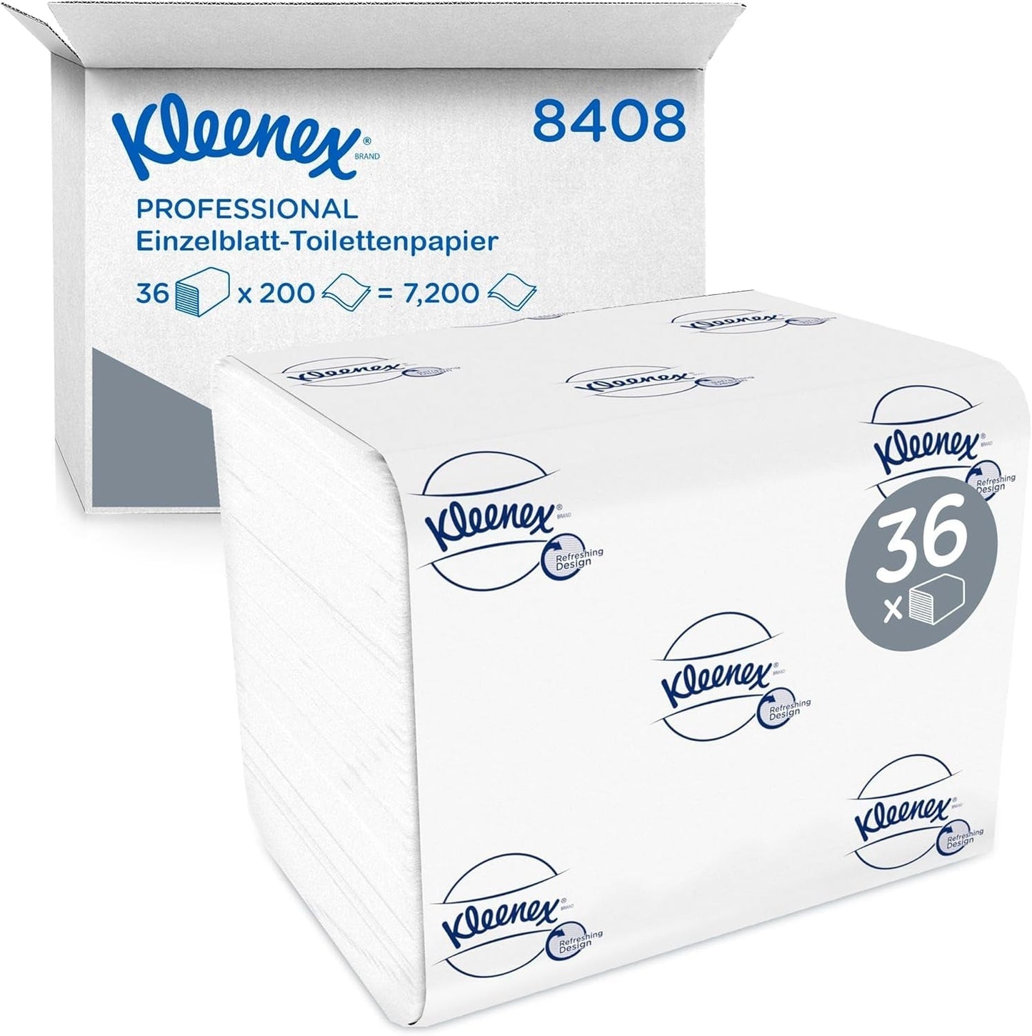 Kleenex Papier toilette à feuille unique 8408, papier toilette 2 épaisseurs en paquets en vrac, fabriqué à partir de papier certifié Fsc, 36 paquets x 200 feuilles (7 200 feuilles)