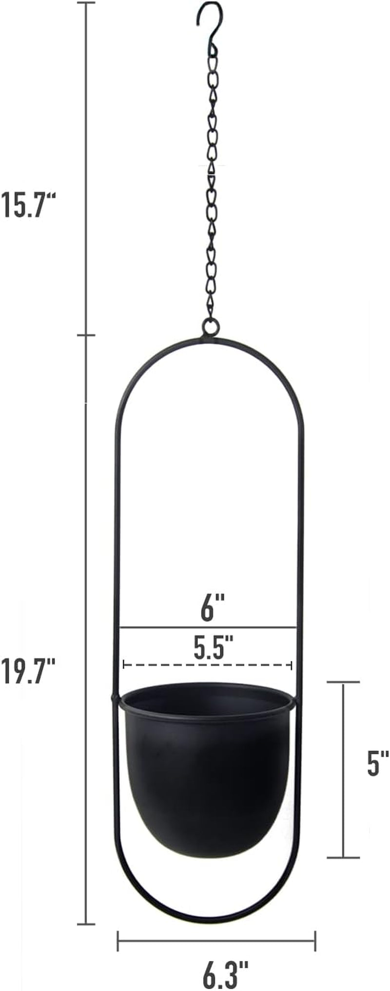 Pots de fleurs suspendus en métal 2 pièces cintre de plante géométrique ovale noir avec pots jardinière de mur et de plafond moderne intérieur extérieur 15,2 cm Pots de fleurs 2 pièces