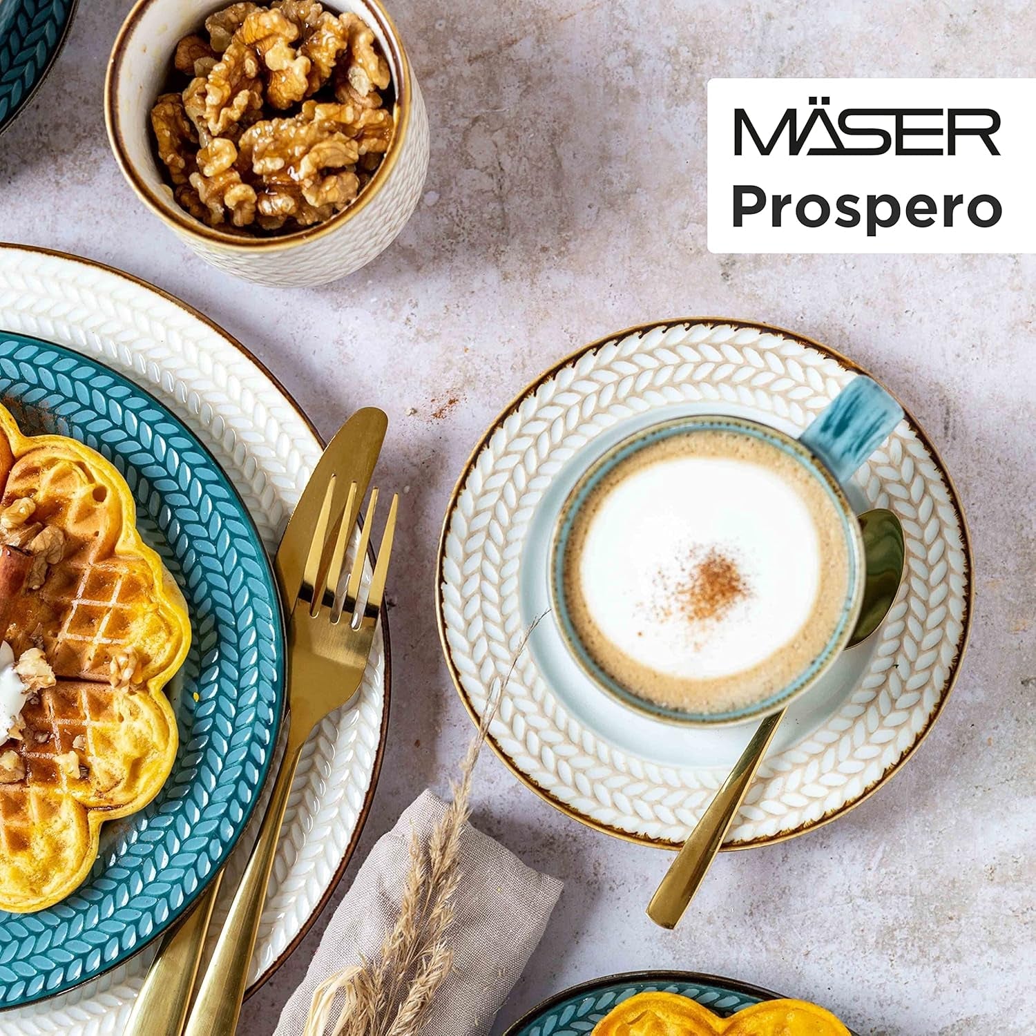 Prospero Service à café haut de gamme pour 4 personnes, qualité restaurant, service à café moderne 12 pièces dans un style vintage unique, porcelaine durable, bleu